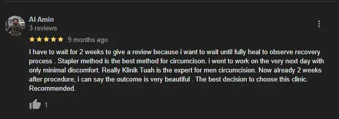 Review on Stapler Circumcision Clinic in Malaysia-klinik tuah