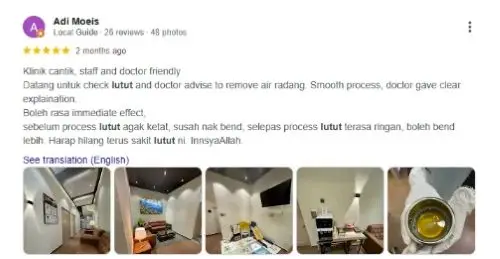 Review pesakit di bawah artikel klinik pakar sakit lutut Shah Alam