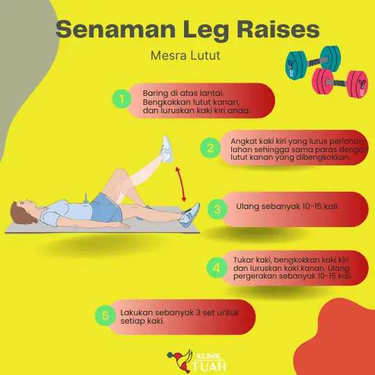 senaman leg raises untuk lutut terseliuh